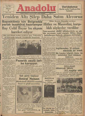          Yirmi yedincl yıl No 7500 Varidatımız Pazar 8 Mayıs 938 On bir ayda 8 milyon lira fazladır. lergnn u!ılıırı (İzmir)