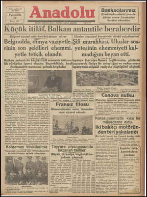  ”$ Yirmi yedinci yıl No 7503 Perşembe 12 Mayıs 938 Hergün sabahları (İzmir) de çıkar, siyasal gazetedir Belgrad sıyasul...