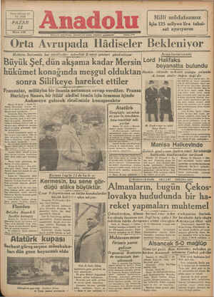    Yirmi yed nci yıl No 7512 Mayıs 638 Herçün ııbahıırı (İzmir) de çıkar, siyasal gazetedir Orta Avrupada Hâdiseler Beklenıyor