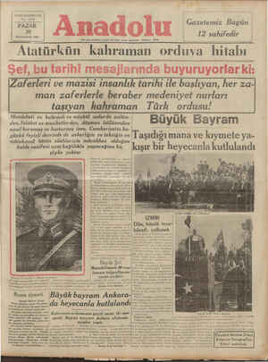    K, * YİRMİ SEKİZİNCİ YIL No; 766B - PAZAR 30 Birinciteşrin 938 Ataturl Her gün sabahları (İzmir) de çıkar siyasi gazetedir