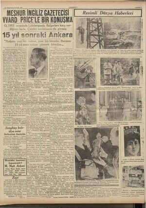  Z7 İkinciteşrin PAZAR 1935 (ANADOLU) SAHİFE & MEŞSHUR İNGİLİZ GAZETECİSİ VARD PRİCE'LE BİR KONUŞMA O, 1911 senesinde...