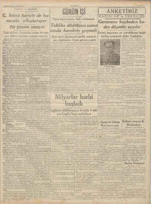  F. P e T | 8 Birinci kânun 1938 Perı Türkiye ve dostları “G. İnönü hâriçte de ha- raretle alkışlanıyor ' Bir gazete yazıyor: