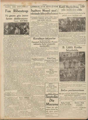    14 Birincikânun 1938 Çarşamba GENÇ BİR DİPLOMAT Fon Ribentrop İngiltere Memel mes'- elesinde lâkaydkalama tvanyada...