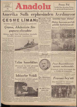  Yirmi Dokuzuncu Yıl Ne: 7890 CUMA 21 'TEMMUZ 1839 * N | Anadolu Her gün sabahtari İsmırde çikar Siyâsi gazetedir. Telefon No.