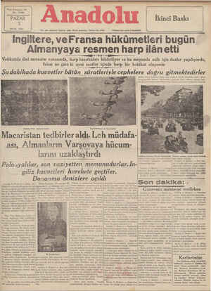    Yirmı Dokuzuncu Yıl No; 7929 PAZAR 3) EYLÜL 1939 Her gün sabahları İzmirde çıkar Siyasi gazetedir. Telefon No, 2776...