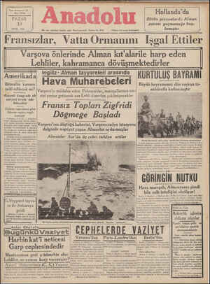  N Yirmı Dokusuncu Yıl No: 7936 PAZ: 10 ) v EYLÜL 1939 Her gün sabahlari İzmirde çıkar Siyasi gazetedir, Telefon No. 2776...
