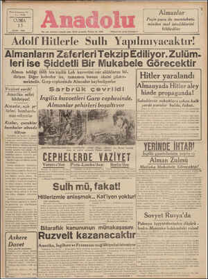    Yirmı Dokuzuncu Yıl No, 7941 CUMA B3 EYLÜL 1939 Anadolu Her gün sabahları İzmirde çıkar Siyasi gazetedir. Telefon No, 2776