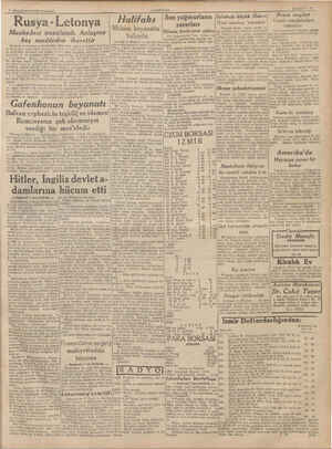 7 fTeşrinievvel/1939 Cumartesi (ANADOLU) (SAHİF H — “Pazar maçları Rusya - Letonya Müahedesi imzalandı. Anlaşma beş maddeden