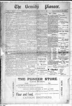 Bemidji Pioneer Newspaper 14 Mayıs 1896 kapağı