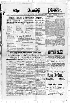 Bemidji Pioneer Newspaper 10 Şubat 1898 kapağı