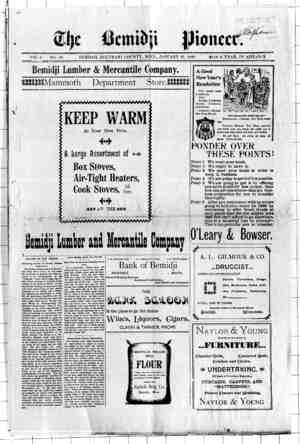 Bemidji Pioneer Newspaper 19 Ocak 1899 kapağı
