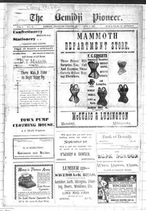 Bemidji Pioneer Newspaper 7 Eylül 1899 kapağı