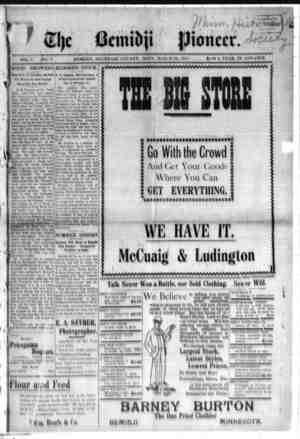 Bemidji Pioneer Newspaper 22 Mart 1900 kapağı
