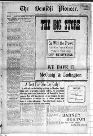 Bemidji Pioneer Newspaper 12 Nisan 1900 kapağı
