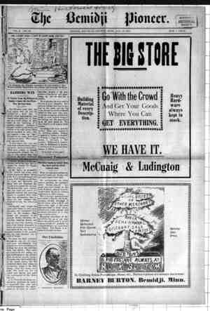 Bemidji Pioneer Newspaper 16 Ağustos 1900 kapağı