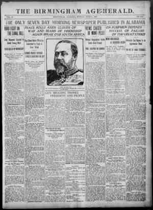 Birmingham Age Herald Newspaper 2 Haziran 1902 kapağı