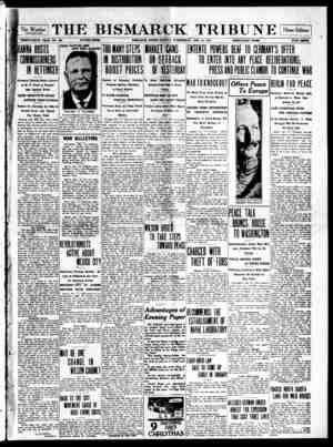 The Bismarck Tribune Newspaper December 13, 1916 kapağı