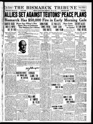 The Bismarck Tribune Gazetesi 27 Aralık 1916 kapağı