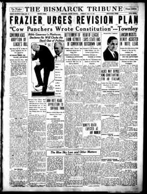 The Bismarck Tribune Gazetesi 16 Ocak 1917 kapağı