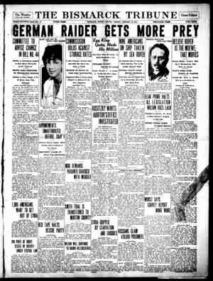 The Bismarck Tribune Gazetesi 19 Ocak 1917 kapağı
