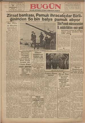 Bugün Gazetesi 28 Ocak 1941 kapağı