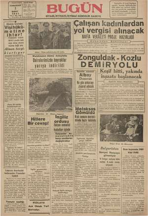 Bugün Gazetesi 1 Şubat 1941 kapağı