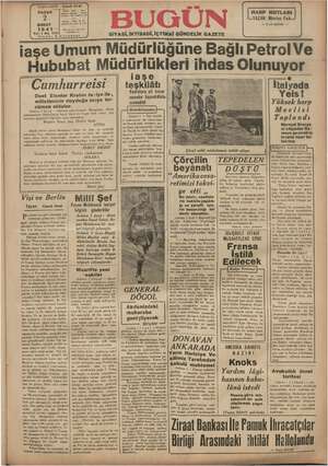 Bugün Gazetesi 2 Şubat 1941 kapağı