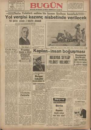 Bugün Gazetesi 12 Şubat 1941 kapağı