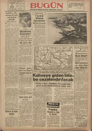 Bugün Gazetesi 13 Şubat 1941 kapağı