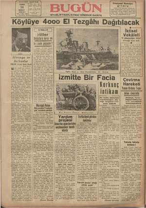 Bugün Gazetesi 14 Şubat 1941 kapağı