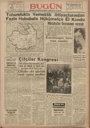 Bugün Gazetesi 15 Şubat 1941 kapağı
