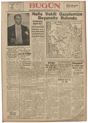Bugün Gazetesi 20 Şubat 1941 kapağı