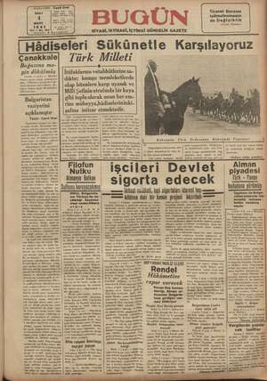 Bugün Gazetesi 4 Mart 1941 kapağı