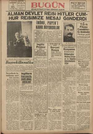 Bugün Gazetesi 5 Mart 1941 kapağı