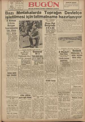 Bugün Gazetesi 7 Mart 1941 kapağı