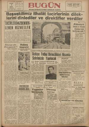 Bugün Gazetesi 9 Mart 1941 kapağı