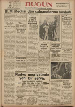 Bugün Gazetesi 11 Mart 1941 kapağı