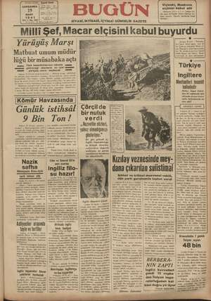 Bugün Gazetesi 19 Mart 1941 kapağı