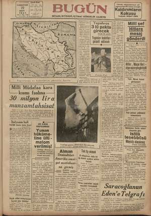 Bugün Gazetesi 22 Mart 1941 kapağı