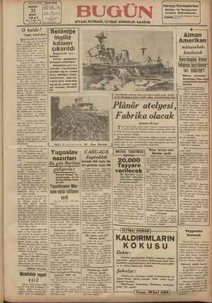 Bugün Gazetesi 23 Mart 1941 kapağı