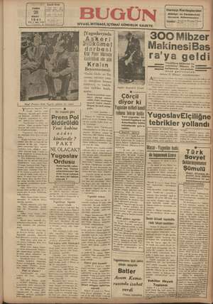 Bugün Gazetesi 28 Mart 1941 kapağı