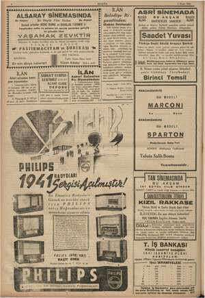  i BUGÜN 3 Nisan 1941 y ane | 4 Hi MAAAAMA4444404444A440444444h44444444444444 İLÂN m | . İ ASRİ SİNEMADA | ALSARAY SİNEMASINDA