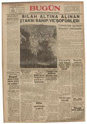 Bugün Gazetesi 5 Nisan 1941 kapağı