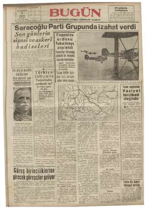 Bugün Gazetesi 9 Nisan 1941 kapağı