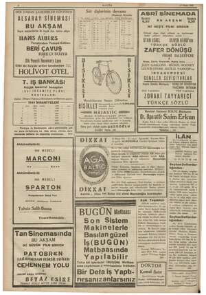    4 BUGÜN ALSARAY SİNEMASI BU AKŞAM Sayın müşterilerine iki büyük film taktim ediyor ; HANS ALBERS Tarafından Temsil Edilen