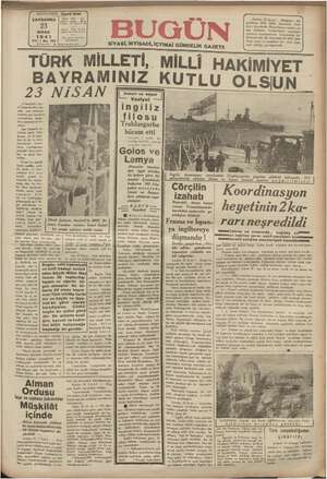 Bugün Gazetesi 23 Nisan 1941 kapağı