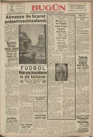 Bugün Gazetesi 27 Nisan 1941 kapağı