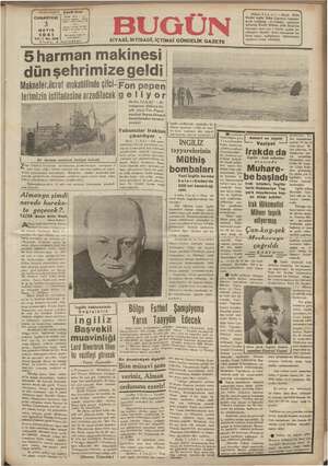 Bugün Gazetesi 3 Mayıs 1941 kapağı