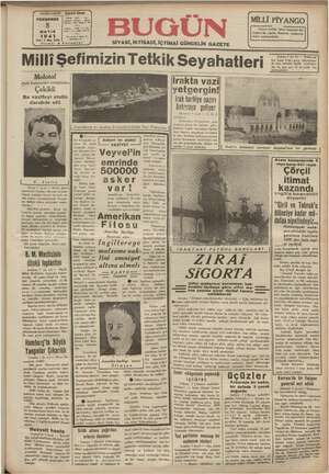 Bugün Gazetesi 8 Mayıs 1941 kapağı