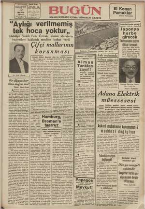 Bugün Gazetesi 10 Mayıs 1941 kapağı